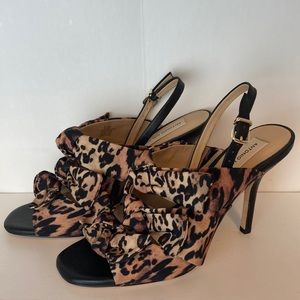 Antonio Melani Leopard and black bows sandal heels. Size 8.5. Dillard’s NWT